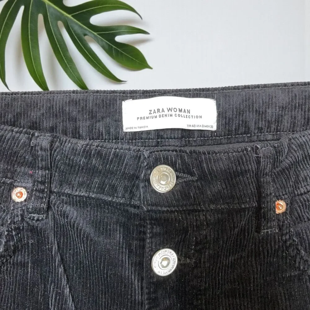 Zara Woman High-Rise Corduroy Button-Fly Cropped Kick Flare Pants